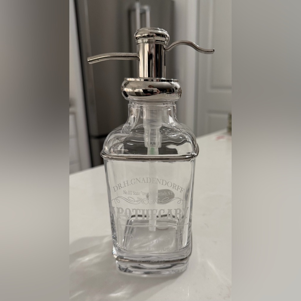 Dr. Gnadendorff Apothecary Clear Glass Soap Dispenser with Silver Pump